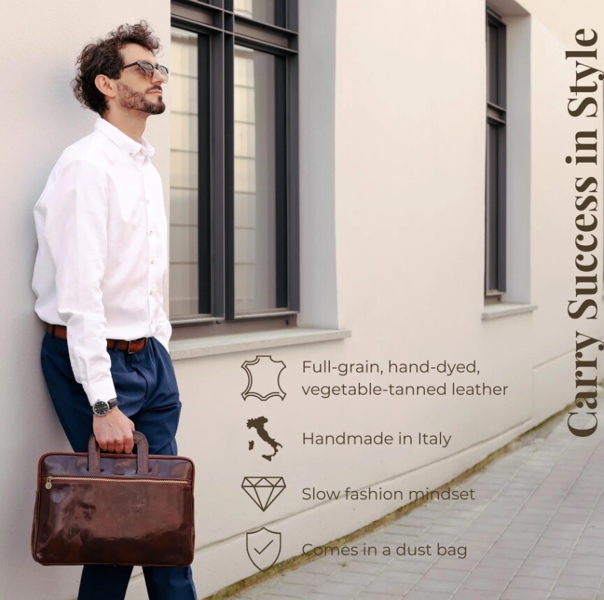 Time Resistance Leder Aktentasche - Handgefertigte Italienische Laptoptasche